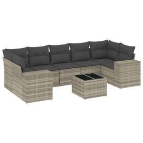 vidaXL 8-tlg. Garten-Sofagarnitur mit Kissen Hellgrau Poly Rattan