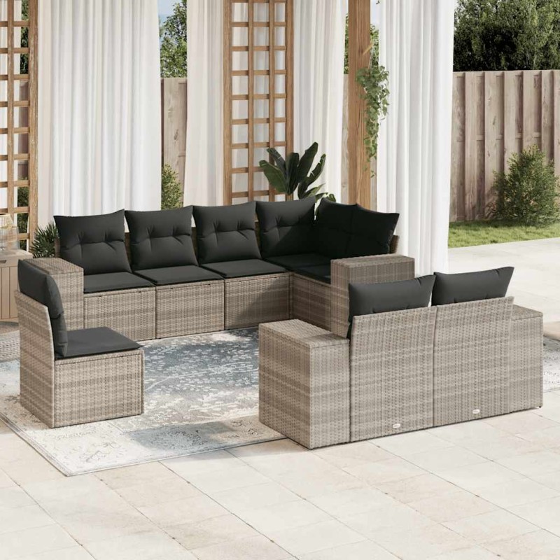vidaXL 8-tlg. Garten-Sofagarnitur mit Kissen Hellgrau Poly Rattan vidaXL 8-tlg. Garten-Sofagarnitur mit Kissen Hellgrau Poly Rattan