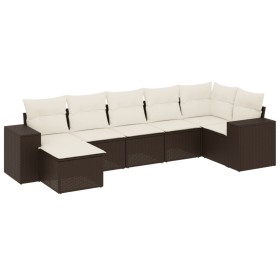 vidaXL 7-tlg. Garten-Sofagarnitur mit Kissen Braun Poly Rattan