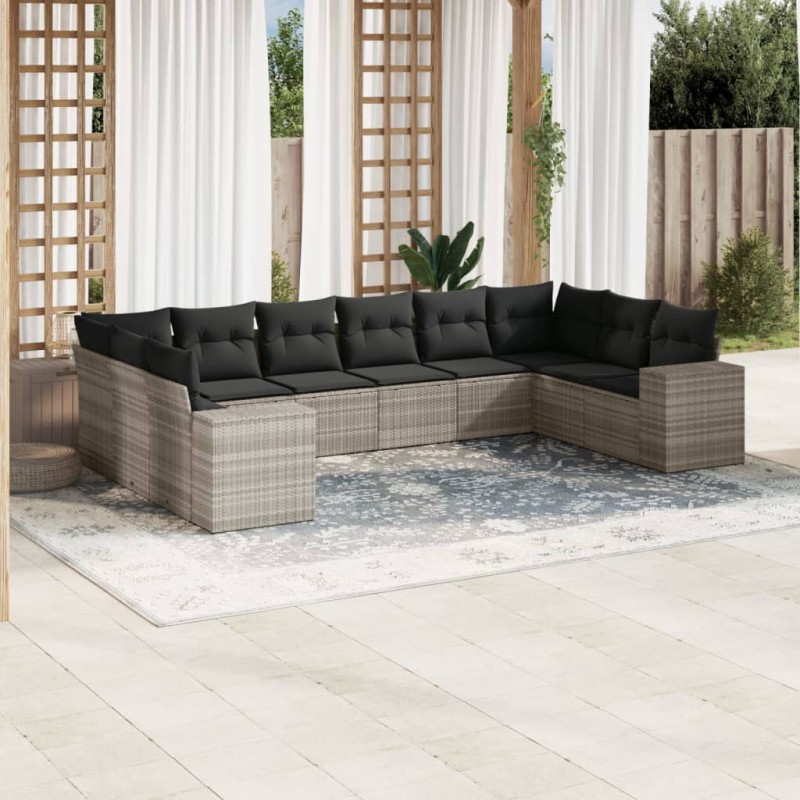 vidaXL 10-tlg. Garten-Sofagarnitur mit Kissen Hellgrau Poly Rattan vidaXL 10-tlg. Garten-Sofagarnitur mit Kissen Hellgrau Poly Rattan