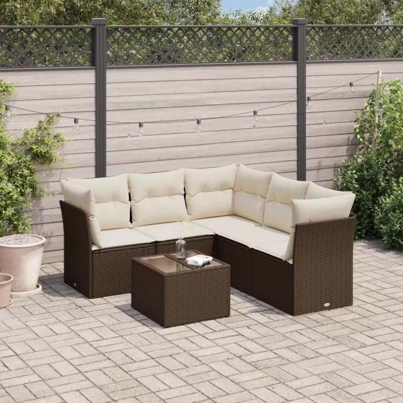 vidaXL 6-tlg. Garten-Sofagarnitur mit Kissen Braun Poly Rattan vidaXL 6-tlg. Garten-Sofagarnitur mit Kissen Braun Poly Rattan
