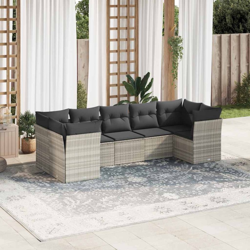 vidaXL 7-tlg. Garten-Sofagarnitur mit Kissen Hellgrau Poly Rattan vidaXL 7-tlg. Garten-Sofagarnitur mit Kissen Hellgrau Poly Rattan