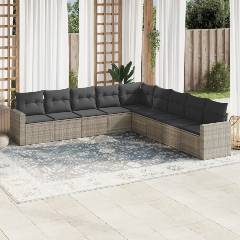 vidaXL 9-tlg. Garten-Sofagarnitur mit Kissen Hellgrau Poly Rattan vidaXL 9-tlg. Garten-Sofagarnitur mit Kissen Hellgrau Poly Rattan