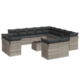 vidaXL 14-tlg. Garten-Sofagarnitur mit Kissen Hellgrau Poly Rattan