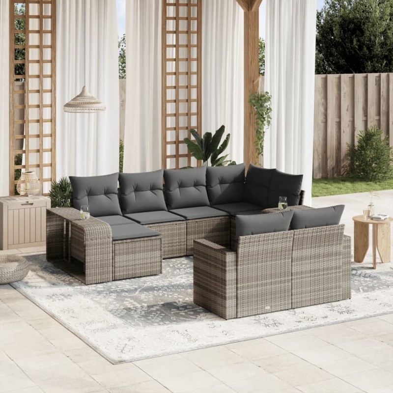 vidaXL 10-tlg. Garten-Sofagarnitur mit Kissen Hellgrau Poly Rattan vidaXL 10-tlg. Garten-Sofagarnitur mit Kissen Hellgrau Poly Rattan