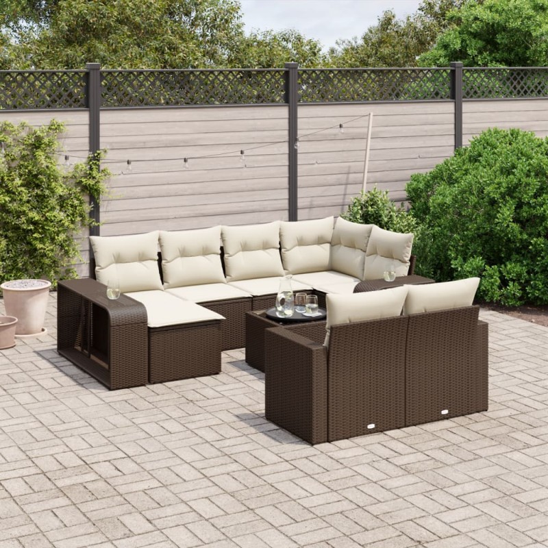 vidaXL 11-tlg. Garten-Sofagarnitur mit Kissen Braun Poly Rattan vidaXL 11-tlg. Garten-Sofagarnitur mit Kissen Braun Poly Rattan