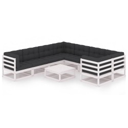9-tlg. Garten-Lounge-Set mit Kissen Weiß Kiefer Massivholz