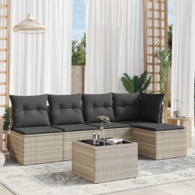vidaXL 6-tlg. Garten-Sofagarnitur mit Kissen Hellgrau Poly Rattan
