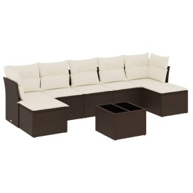 vidaXL 8-tlg. Garten-Sofagarnitur mit Kissen Braun Poly Rattan