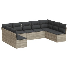 vidaXL 9-tlg. Garten-Sofagarnitur mit Kissen Hellgrau Poly Rattan