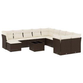 vidaXL 12-tlg. Garten-Sofagarnitur mit Kissen Braun Poly Rattan