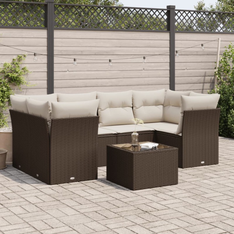 vidaXL 7-tlg. Garten-Sofagarnitur mit Kissen Braun Poly Rattan vidaXL 7-tlg. Garten-Sofagarnitur mit Kissen Braun Poly Rattan