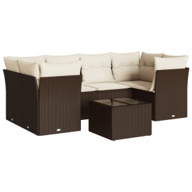 vidaXL 7-tlg. Garten-Sofagarnitur mit Kissen Braun Poly Rattan
