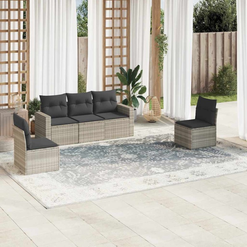 vidaXL 5-tlg. Garten-Sofagarnitur mit Kissen Hellgrau Poly Rattan vidaXL 5-tlg. Garten-Sofagarnitur mit Kissen Hellgrau Poly Rattan