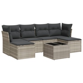 vidaXL 7-tlg. Garten-Sofagarnitur mit Kissen Hellgrau Poly Rattan