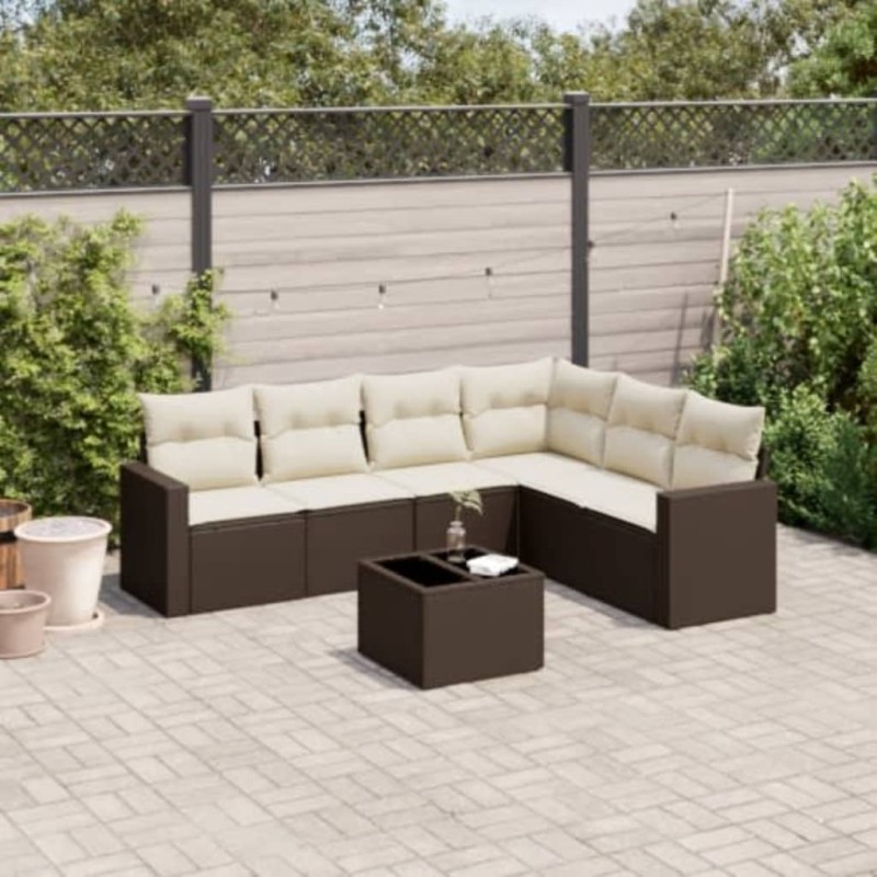 vidaXL 7-tlg. Garten-Sofagarnitur mit Kissen Braun Poly Rattan vidaXL 7-tlg. Garten-Sofagarnitur mit Kissen Braun Poly Rattan