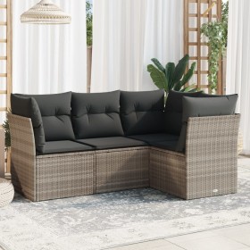 vidaXL 4-tlg. Garten-Sofagarnitur mit Kissen Hellgrau Poly Rattan