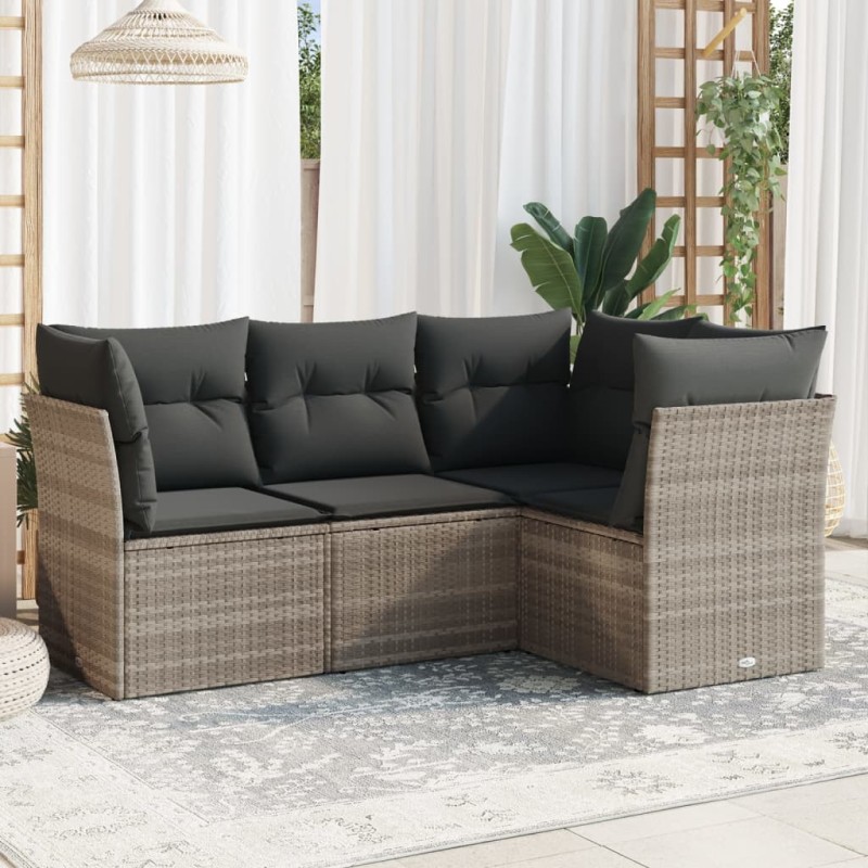 vidaXL 4-tlg. Garten-Sofagarnitur mit Kissen Hellgrau Poly Rattan vidaXL 4-tlg. Garten-Sofagarnitur mit Kissen Hellgrau Poly Rattan