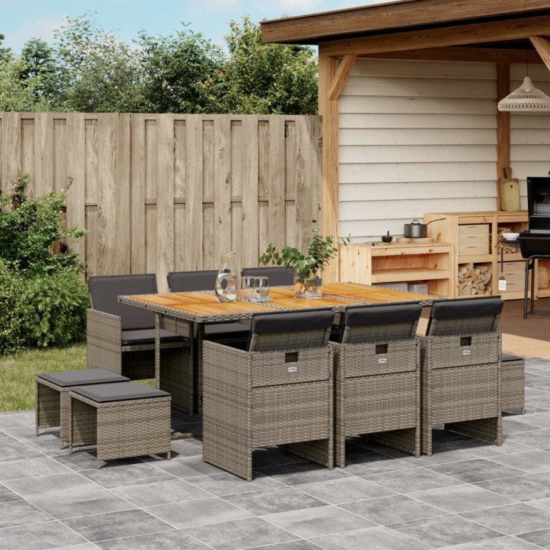 vidaXL 11-tlg. Garten-Essgruppe mit Kissen Grau Poly Rattan vidaXL 11-tlg. Garten-Essgruppe mit Kissen Grau Poly Rattan