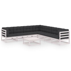 vidaXL 8-tlg. Garten-Lounge-Set mit Kissen Weiß Massivholz Kiefer