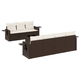 vidaXL 8-tlg. Garten-Sofagarnitur mit Kissen Braun Poly Rattan
