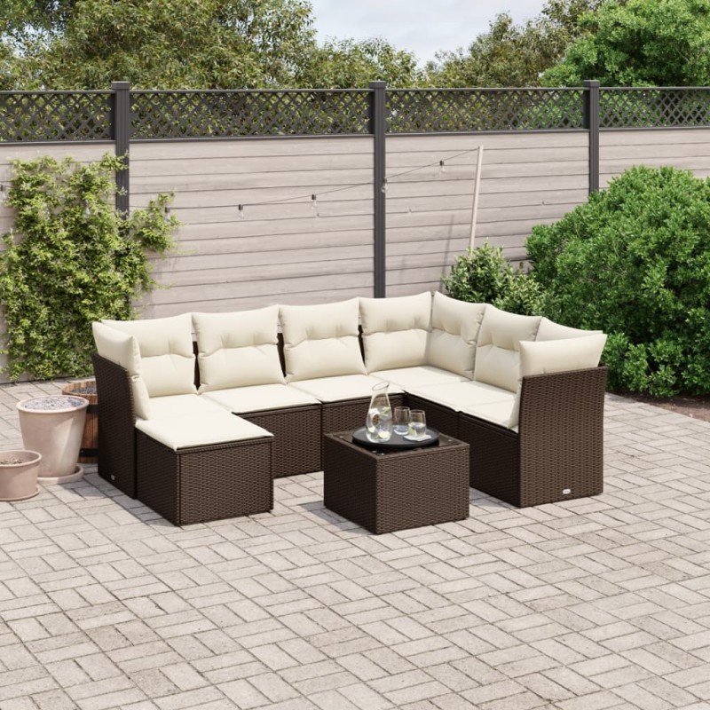 vidaXL 8-tlg. Garten-Sofagarnitur mit Kissen Braun Poly Rattan vidaXL 8-tlg. Garten-Sofagarnitur mit Kissen Braun Poly Rattan