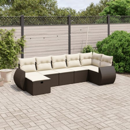 vidaXL 7-tlg. Garten-Sofagarnitur mit Kissen Braun Poly Rattan