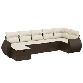 vidaXL 7-tlg. Garten-Sofagarnitur mit Kissen Braun Poly Rattan