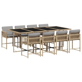 vidaXL 9-tlg. Garten-Essgruppe mit Kissen Beigemischung Poly Rattan