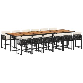 vidaXL 13-tlg. Garten-Essgruppe mit Kissen Schwarz Poly Rattan