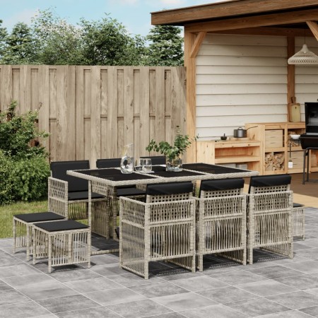 vidaXL 11-tlg. Garten-Essgruppe mit Kissen Hellgrau Poly Rattan