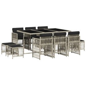 vidaXL 11-tlg. Garten-Essgruppe mit Kissen Hellgrau Poly Rattan