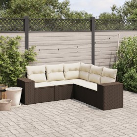 vidaXL 5-tlg. Garten-Sofagarnitur mit Kissen Braun Poly Rattan