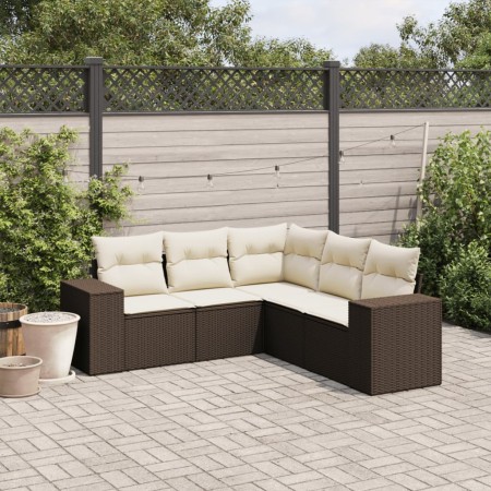 vidaXL 5-tlg. Garten-Sofagarnitur mit Kissen Braun Poly Rattan