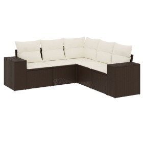 vidaXL 5-tlg. Garten-Sofagarnitur mit Kissen Braun Poly Rattan