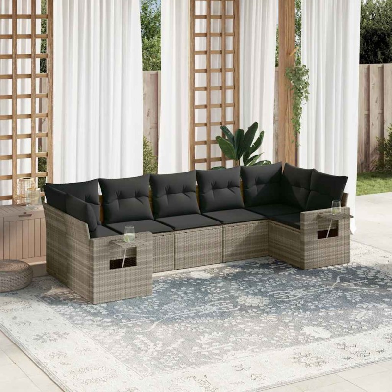 vidaXL 7-tlg. Garten-Sofagarnitur mit Kissen Hellgrau Poly Rattan vidaXL 7-tlg. Garten-Sofagarnitur mit Kissen Hellgrau Poly Rattan