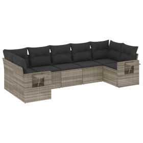 vidaXL 7-tlg. Garten-Sofagarnitur mit Kissen Hellgrau Poly Rattan