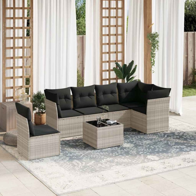 vidaXL 7-tlg. Garten-Sofagarnitur mit Kissen Hellgrau Poly Rattan vidaXL 7-tlg. Garten-Sofagarnitur mit Kissen Hellgrau Poly Rattan
