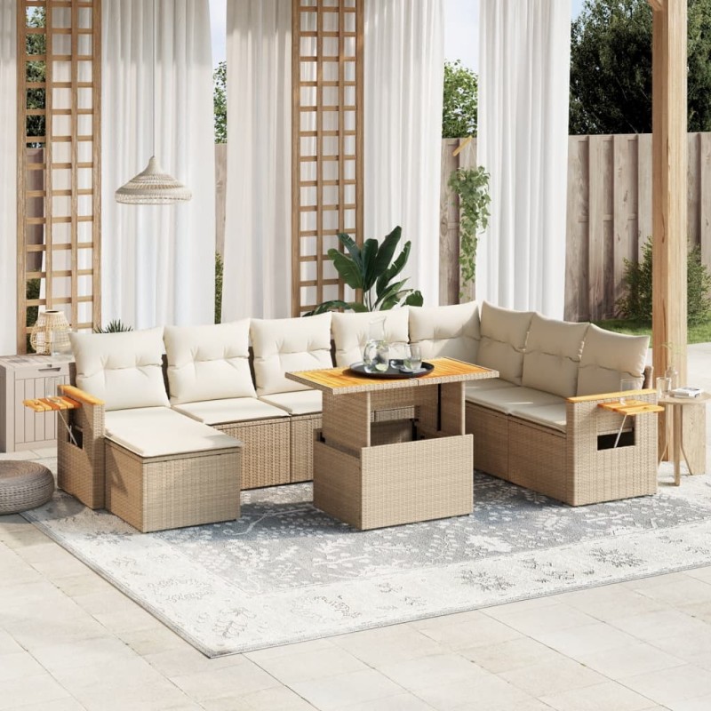vidaXL 9-tlg. Garten-Sofagarnitur mit Kissen Beige Poly Rattan vidaXL 9-tlg. Garten-Sofagarnitur mit Kissen Beige Poly Rattan