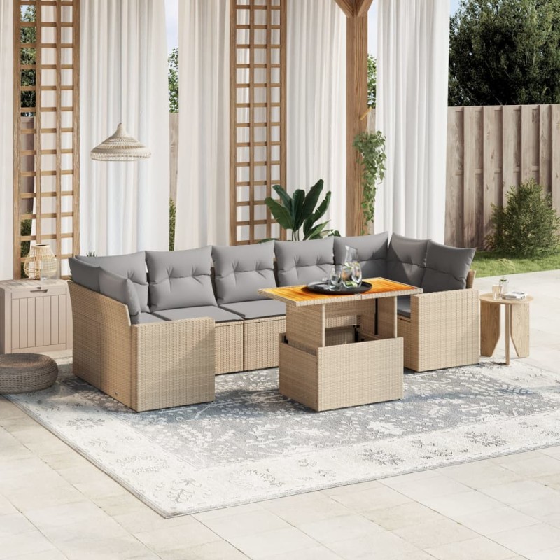 vidaXL 8-tlg. Garten-Sofagarnitur mit Kissen Beige Poly Rattan vidaXL 8-tlg. Garten-Sofagarnitur mit Kissen Beige Poly Rattan