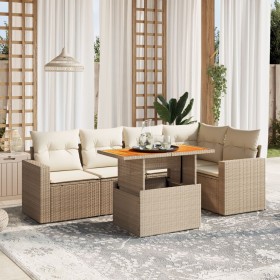 vidaXL 6-tlg. Garten-Sofagarnitur mit Kissen Beige Poly Rattan