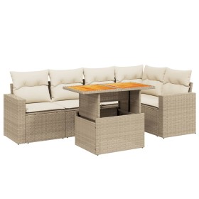 vidaXL 6-tlg. Garten-Sofagarnitur mit Kissen Beige Poly Rattan