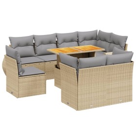 vidaXL 9-tlg. Garten-Sofagarnitur mit Kissen Beige Poly Rattan