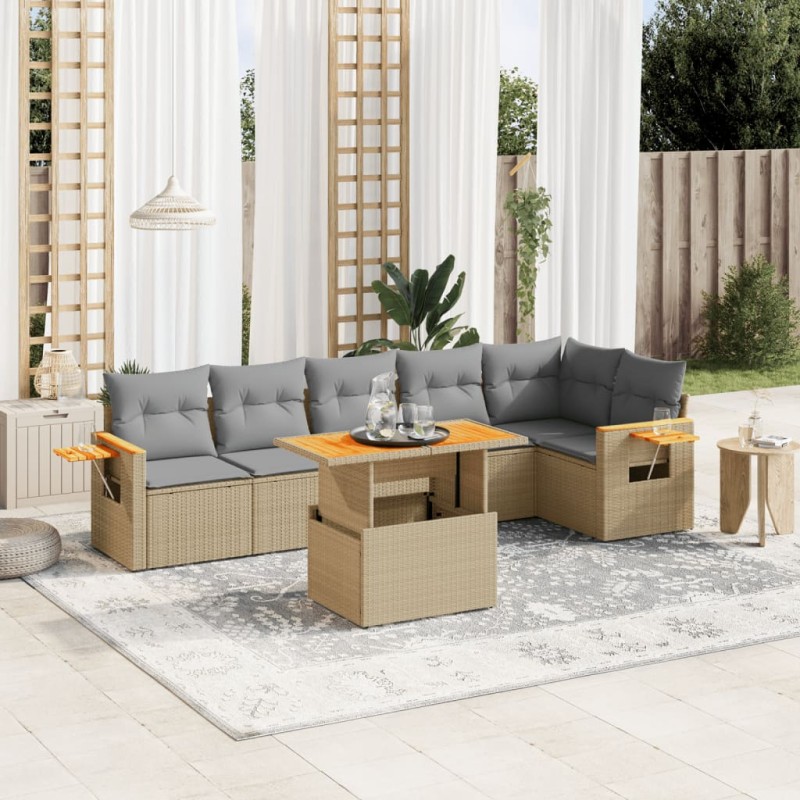 vidaXL 7-tlg. Garten-Sofagarnitur mit Kissen Beige Poly Rattan vidaXL 7-tlg. Garten-Sofagarnitur mit Kissen Beige Poly Rattan