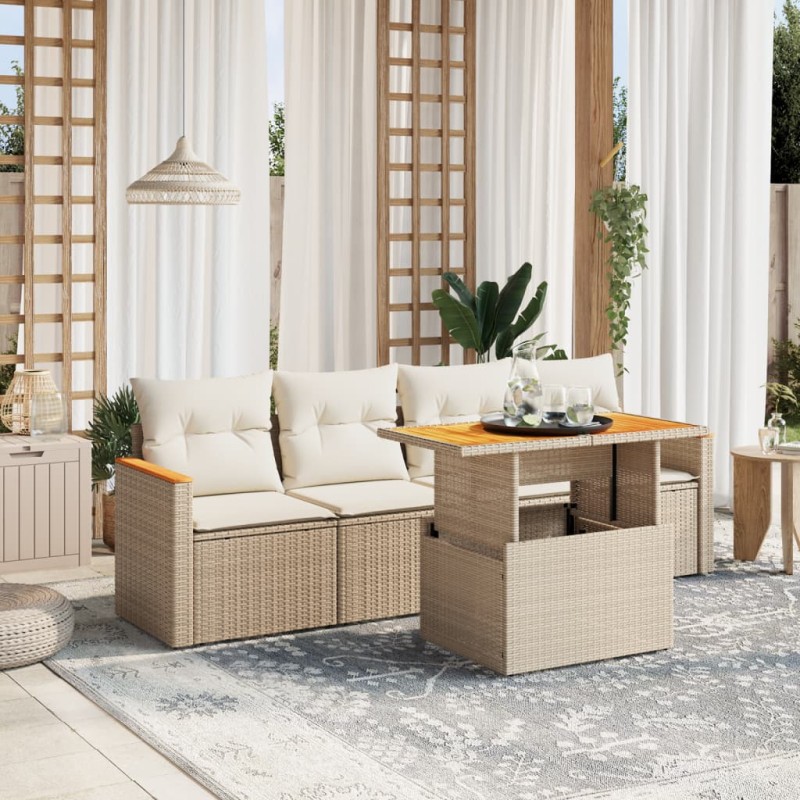 vidaXL 5-tlg. Garten-Sofagarnitur mit Kissen Beige Poly Rattan vidaXL 5-tlg. Garten-Sofagarnitur mit Kissen Beige Poly Rattan