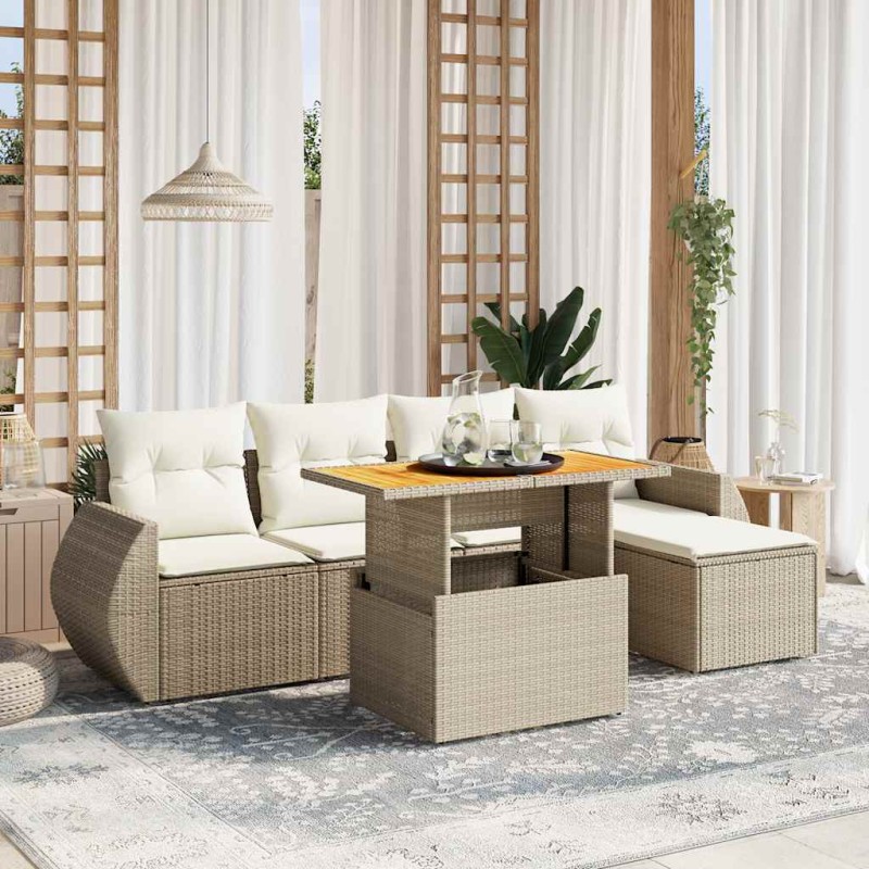 vidaXL 6-tlg. Garten-Sofagarnitur mit Kissen Beige Poly Rattan vidaXL 6-tlg. Garten-Sofagarnitur mit Kissen Beige Poly Rattan