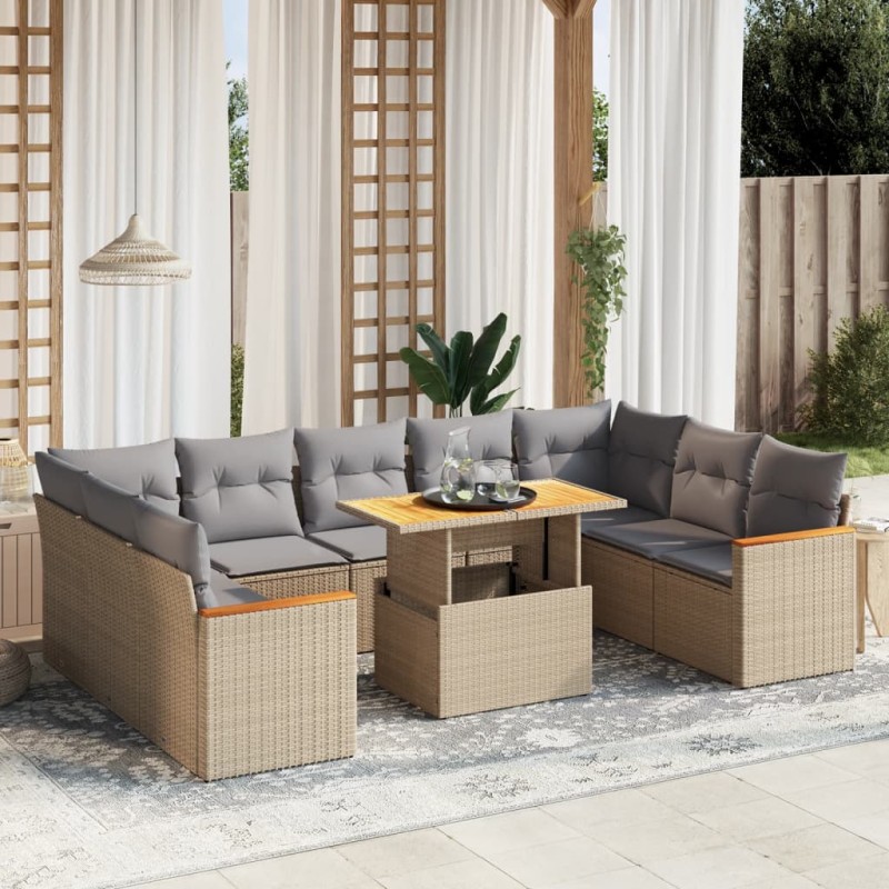vidaXL 10-tlg. Garten-Sofagarnitur mit Kissen Beige Poly Rattan vidaXL 10-tlg. Garten-Sofagarnitur mit Kissen Beige Poly Rattan