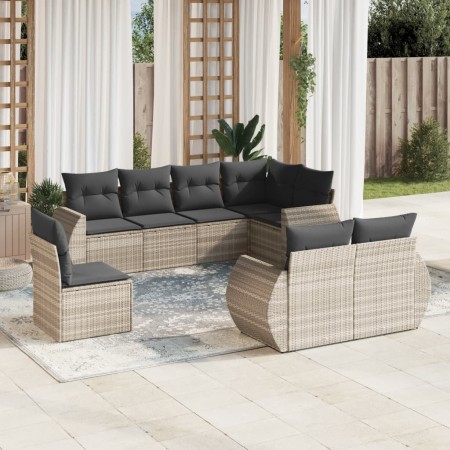 vidaXL 8-tlg. Garten-Sofagarnitur mit Kissen Hellgrau Poly Rattan