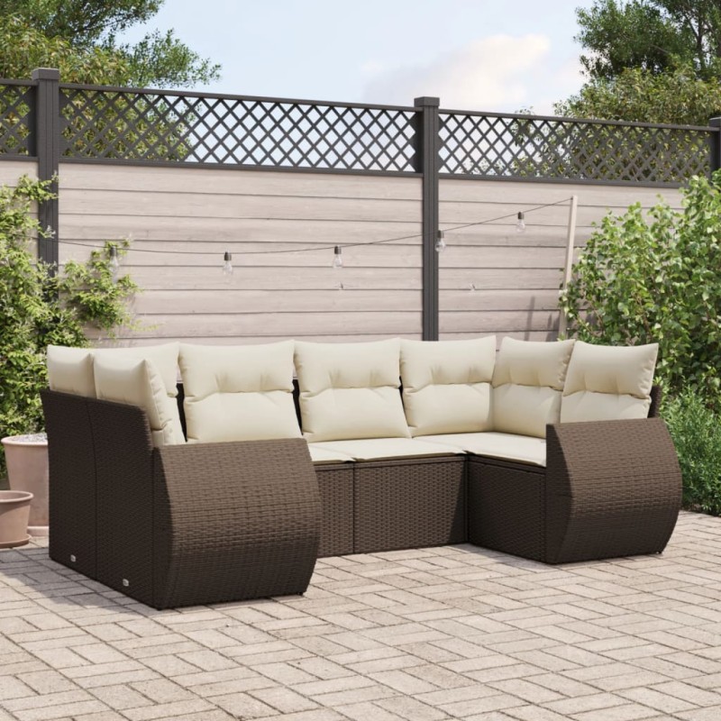 vidaXL 6-tlg. Garten-Sofagarnitur mit Kissen Braun Poly Rattan vidaXL 6-tlg. Garten-Sofagarnitur mit Kissen Braun Poly Rattan