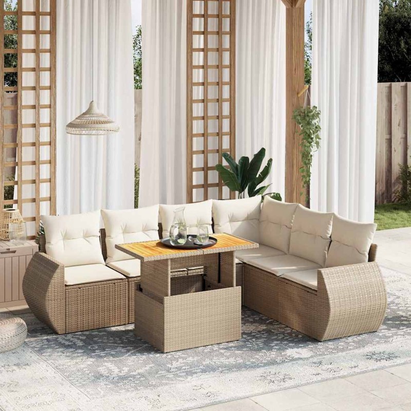 vidaXL 7-tlg. Garten-Sofagarnitur mit Kissen Beige Poly Rattan vidaXL 7-tlg. Garten-Sofagarnitur mit Kissen Beige Poly Rattan